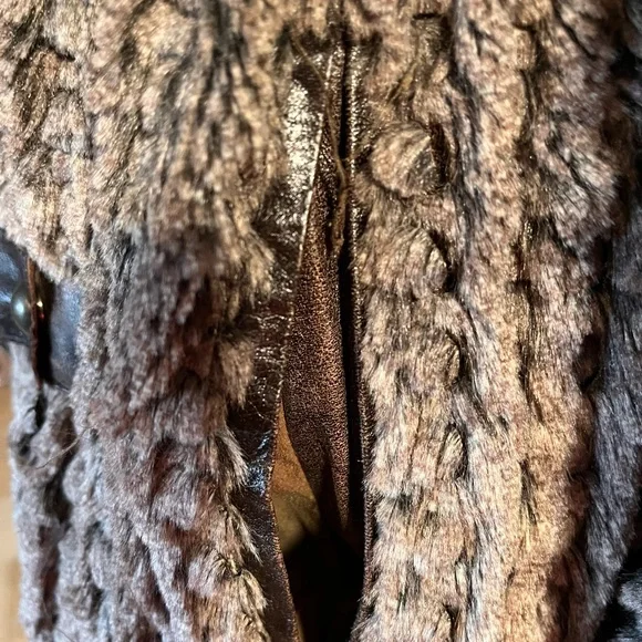 Save The Queen Brown Teddy Jacket with Leather Trim and Hood - Picture 8 of 14